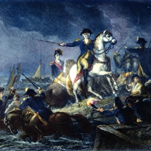 General George Washington directing the retreat from Long Island to New York, 30 August 1776: steel engraving, American, 19th century