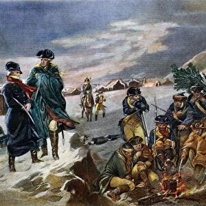 General George Washington with Lafayette at Valley Forge, 1777. Colored engraving, 19th century