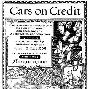 GENERAL MOTORS AD, 1925. American advertisement for General Motors, offering cars for sale on credit, 1925
