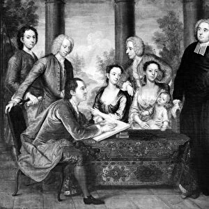 GEORGE BERKELEY (1685-1753). Irish philosopher. Berkeley (right) with his wife and friends