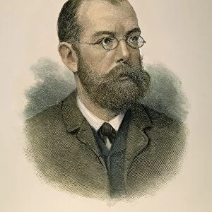 German physician and pioneer bacteriologist. Color engraving, 1884