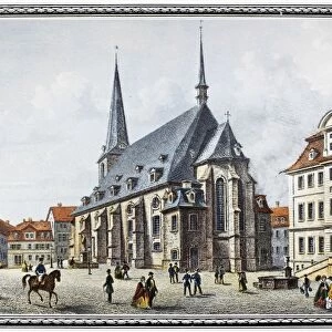 GERMANY: WEIMAR. Herderplatz at Weimar. Engraving, mid-19th century