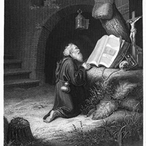 GERRIT DOU: THE HERMIT. Steel engraving, 19th century, after the painting by Gerrit Dou (1613-1675)