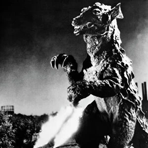 GODZILLA. A scene from one of the Godzilla movies