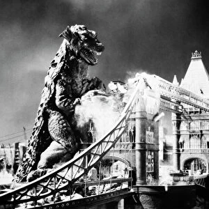 GODZILLA. A scene from one of the Godzilla movies