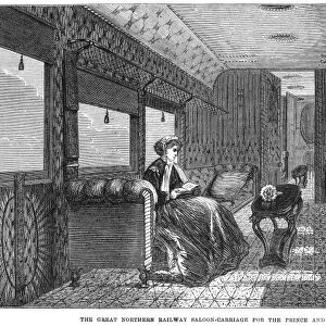 The Great Northern Railway saloon carriage for the Prince and Princess of Wales. Wood engraving, 1867