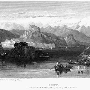 GREECE: CORFU, 1832. View of the Greek island of Corfu, in the Ionian Sea. Steel engraving, English, 1832, by Edward Finden after Clarkson Stanfield