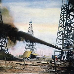 A gusher coming in at the Spindletop oil pool, near Beaumont, Texas, c1906
