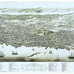HALIFAX: MAP, 1879. Birds eye view of Halifax, Nova Scotia, featuring Fort George at center