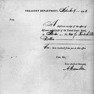 HAMILTON: RECEIPT, 1794. A receipt of the United States Treasury Department for