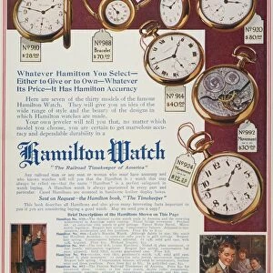HAMILTON WATCH AD, 1913. Hamilton Watch Company advertisement from an American magazine, 1913