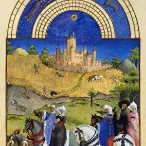 A hawking party in August: illumination from the 15th century manuscript of the Tres Riches Heures of Jean, Duke of Berry