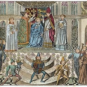 HENRY VII CORONATION. Henry, Duke of Lancaster, crowned King Henry VII of England in 1485
