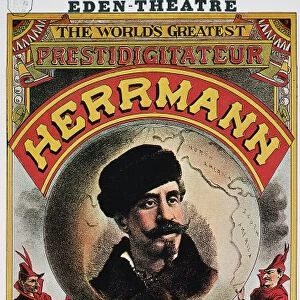 HERRMANN: POSTER c1880. American or English poster of magician Alexander Herrmann (1844-1896), featuring his wife and assistant, Adelaide, as Mlle Addie