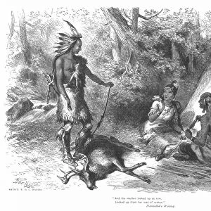 HIAWATHA & MINNEHAHA. Wood engraving from a 19th century edition of The Song of Hiawatha by Henry Wadsworth Longfellow, illustrated by Felix O. C. Darley
