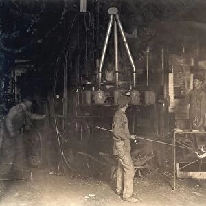 HINE: BOTTLE FACTORY, 1908. Boys making bottles in the Mannington Glass Works in West Virginia