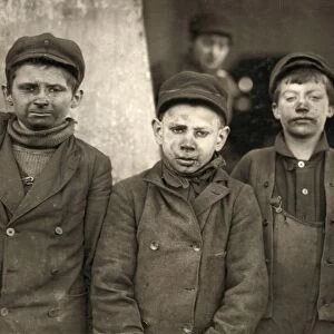 HINE: BREAKER BOYS, 1911. Four breaker boys working in #9 Breaker at the Hughestown Borough