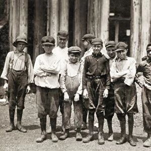 HINE: CHILD LABOR, 1911. Young workers on the day shift at Old Dominion Glass Co