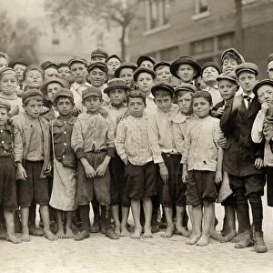 HINE: NEWSBOYS, 1913. Young newsboys waiting for the evening edition in Tampa, Florida