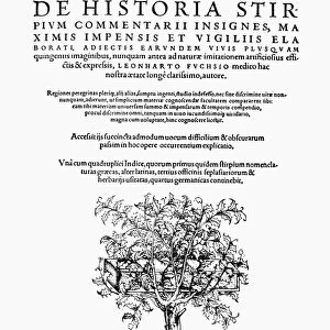 DE HISTORIA STIRPIUM, 1542. Title page of the first edition of Leonhard Fuchs