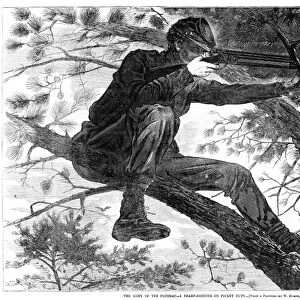 HOMER: CIVIL WAR, 1862. A Union sharpshooter on picket duty. Wood engraving, 1862, after a painting by Winslow Homer