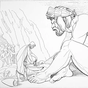 HOMER: THE ODYSSEY. Odysseus giving wine to Polyphemus. Line engraving, 1805, after the drawing by John Flaxman