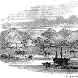 HONG KONG: HARBOR, 1854. A view of Hong Kong, from the Harbor. Wood engraving, 1854