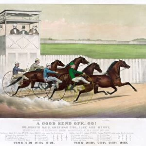 HORSE RACING, c1872. A Good Send Off, - Go! Horse harness race in Fleetwood Park