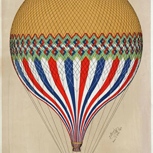 HOT AIR BALLOON, 1874. A hot air balloon with the French tricolor. Three passengers