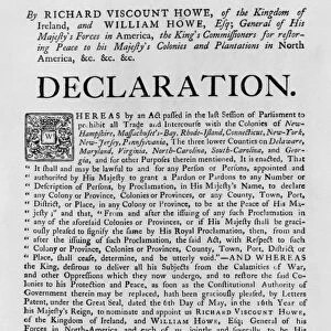 HOWE DECLARATION, 1776. Declaration by Richard Viscount Howe and his brother, General