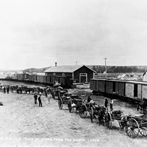 HUDSON BAY COMPANY, 1870s. A Hudsons Bay Company train of carts, with $75, 000 worth of furs