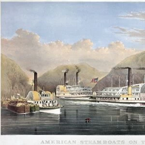 HUDSON RIVER STEAMSHIPS. American steamboats on the Hudson. Lithograph, 1874, by Currier & Ives