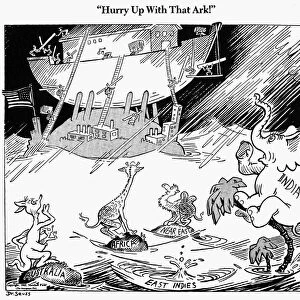 Hurry Up With The Ark. American cartoon by Dr. Seuss (Theodor Geisel) for PM, 23 February 1942, on Americas support of Great Britain and its colonies during WWII