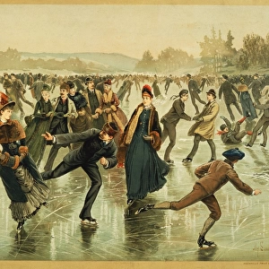 ICE SKATING, c1886. American lithograph, c1886, by L. Prang & Co. after Henry Sandham