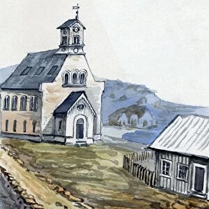ICELAND, 1862. A church in Reykjavik, Iceland. Drawing by Bayard Taylor, 1862