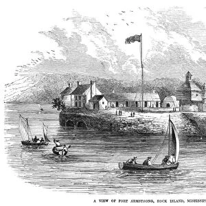 ILLINOIS: ROCK ISLAND, 1853. View of Fort Armstrong on the Mississippi River at Rock Island