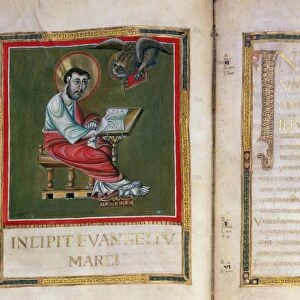 ILLUMINATION: SAINT MARK. Illumination and text from the Quedlinburg gospels, German