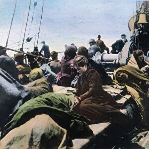 IMMIGRANTS ON SHIP, c1900. European immigrants on the steerage deck of the S. S