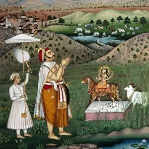 INDIA: NOBLEMAN. A nobleman of Udaipur encountering Hindu dieties