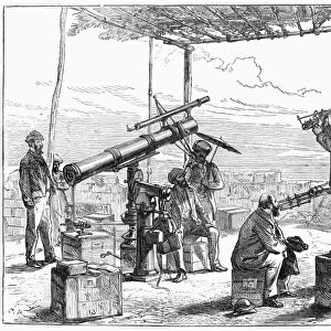 INDIA: OBSERVATORY, 1871. British astronomers in India await the solar eclipse