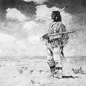 INDIAN ON THE HILL. Oil on canvas by Frederic Remington (1861-1909)
