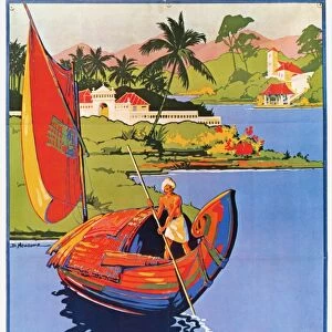 INDIAN TRAVEL POSTER, 1938. See India : A scene in the state of Travancore as depicted on a lithograph poster printed at