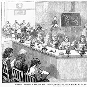 Industrial Education in New York City. Teaching Children the Art of Cooking at the Training-School, 9 University Place. Line engraving, American, 1886