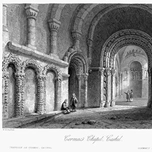 IRELAND: CORMACs CHAPEL. Interior view of Cormacs Chapel, on rhe Rock of Cashel, County Tipperary, Ireland. Steel engraving, English, c1840, after William Henry Bartlett