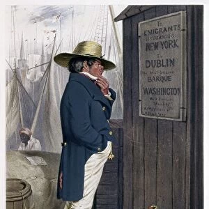 IRISH IMMIGRANT, 1854. A wealthy Irish immigrant at the quay in New York City