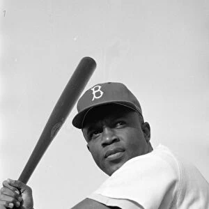 JACKIE ROBINSON (1919-1972). American baseball player. Photograph by Bob Sandberg, 1954