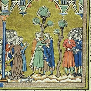 JACOB & ESAU. The meeting of Jacob and Esau (Genesis 33: 1-7). French manuscript illumination