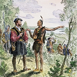 JACQUES CARTIER at the Huron-Iroquois village of Hochelaga (at present-day Montreal) in 1535