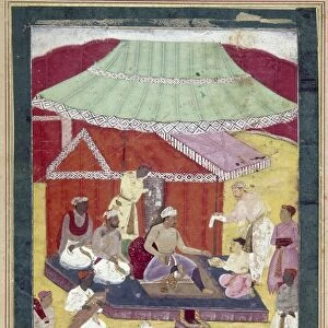 JAHANGIR (1569-1627). Mughal emperor of India, inspecting artists at a camp