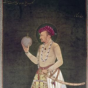 JAHANGIR (1569-1627). Mughal emperor of India, holding a globe. Painting by Bichitr